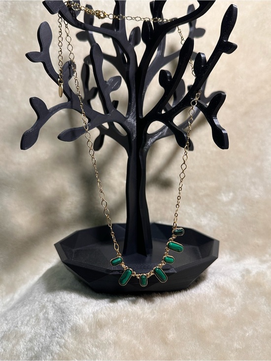 Plunder Jewelry - Plunder Gold Tone Chain Necklace with Green Stone Accents - Women Jewelry